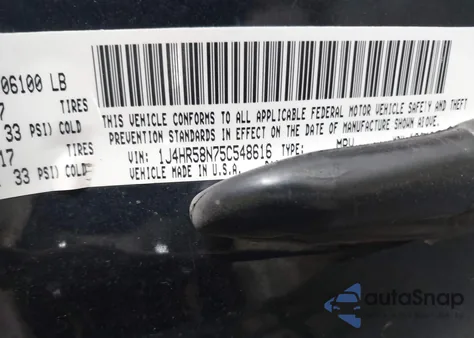 2005 Jeep Grand Cherokee Limited z USA, uszkodzony, nr VIN 1J4HR58N75C548616